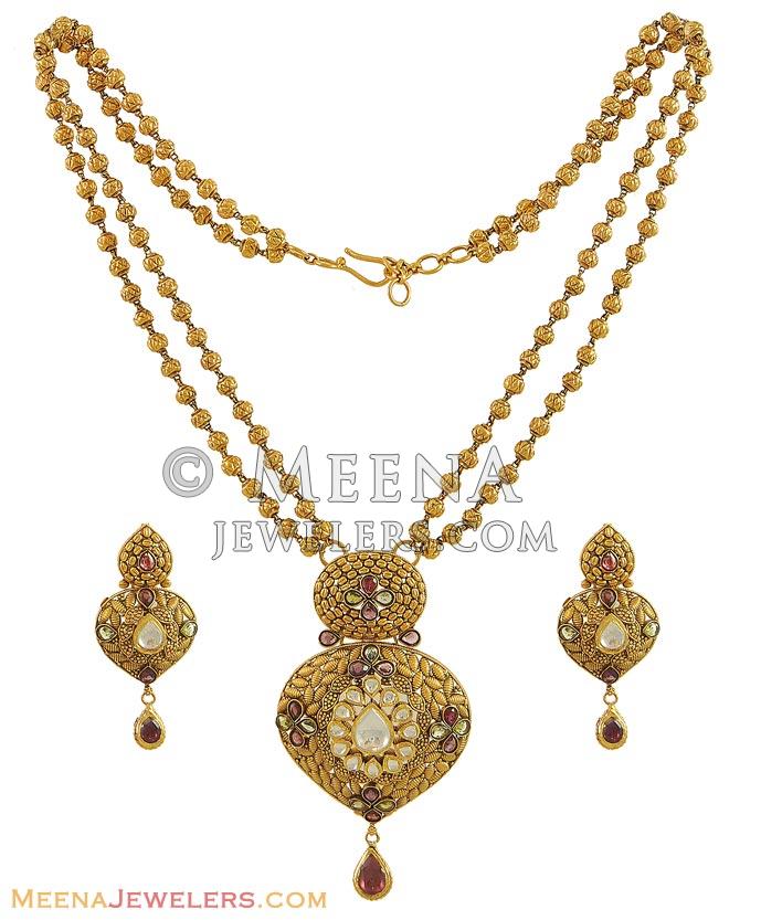 Gold Designer Necklace Set (22K) StAn9974 22k gold Necklace Earring