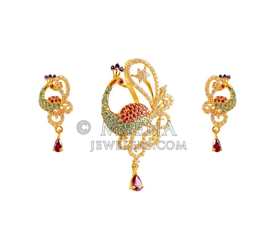 Gold Peacock Pendant Set PsFc17898 Delicately designed 22k Gold