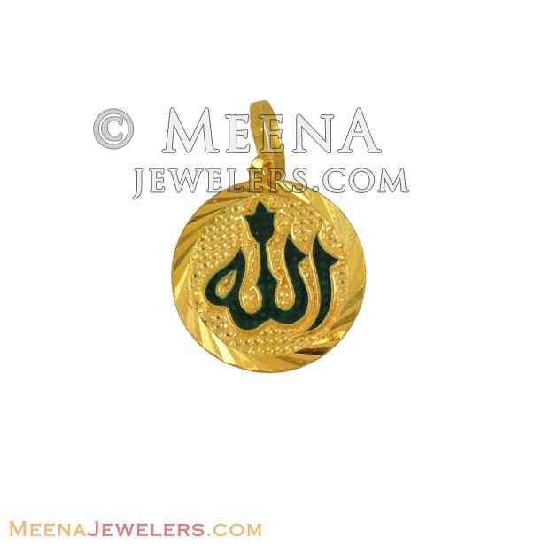 22K Gold Allah Pendant - PeGa10702 - 22k gold allah pendant in round ...
