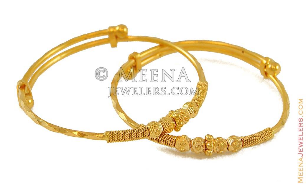22K Gold Baby Bangles BjBa7761 22k gold baby bangles with designer