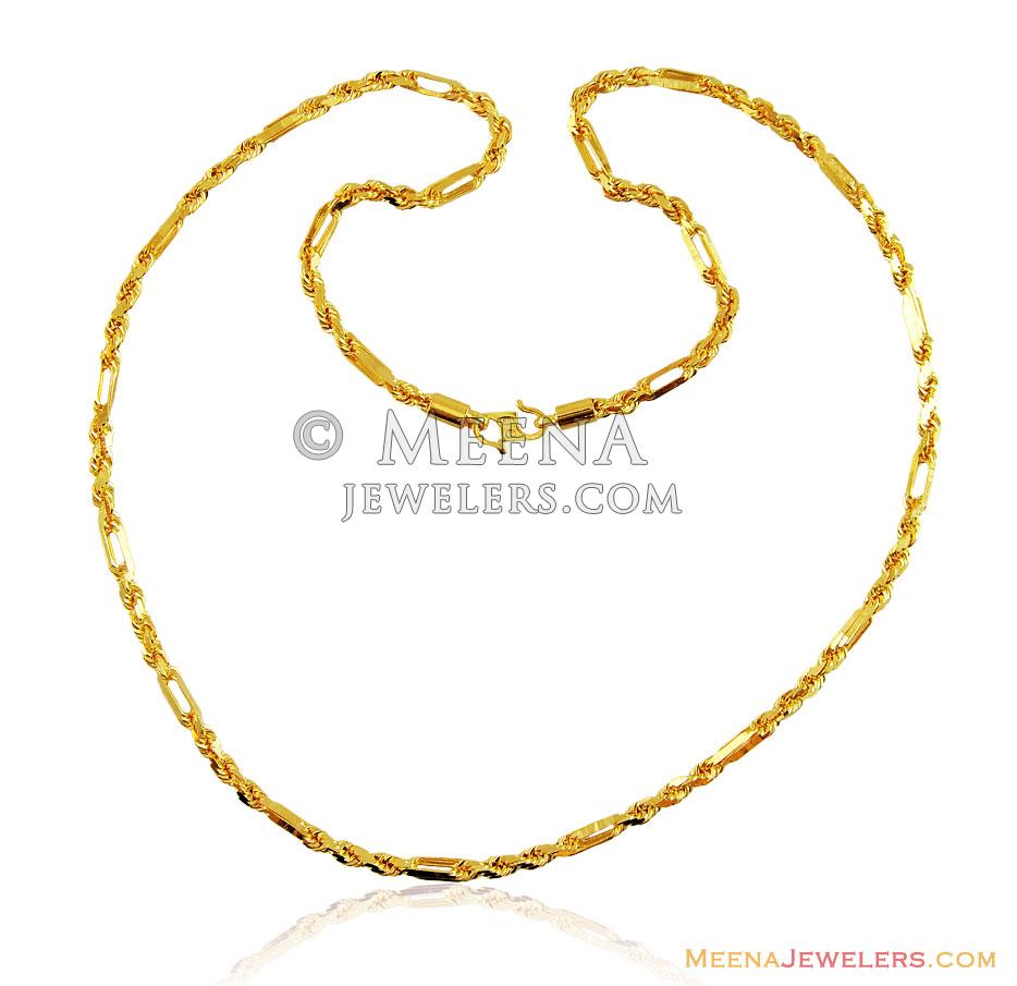 24 in Mens 22k Gold Rope Chain chpl15340 22k Mens Thick Fancy Gold Rope Chain designed in a