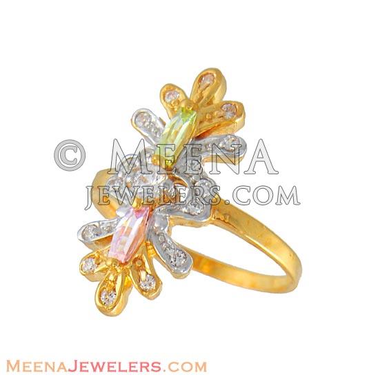 Gold Ring with Color Stones - RiLs4906 - 22Kt Gold Ladies Ring studded ...