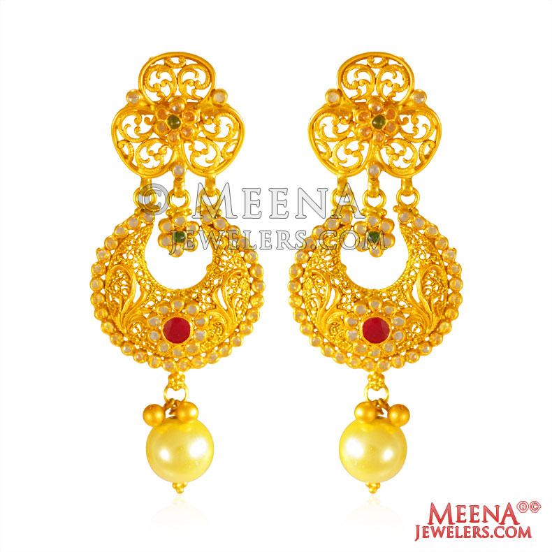 22K Gold Long Chandbali Earrings ErFc27220 US 1,757 22K Gold