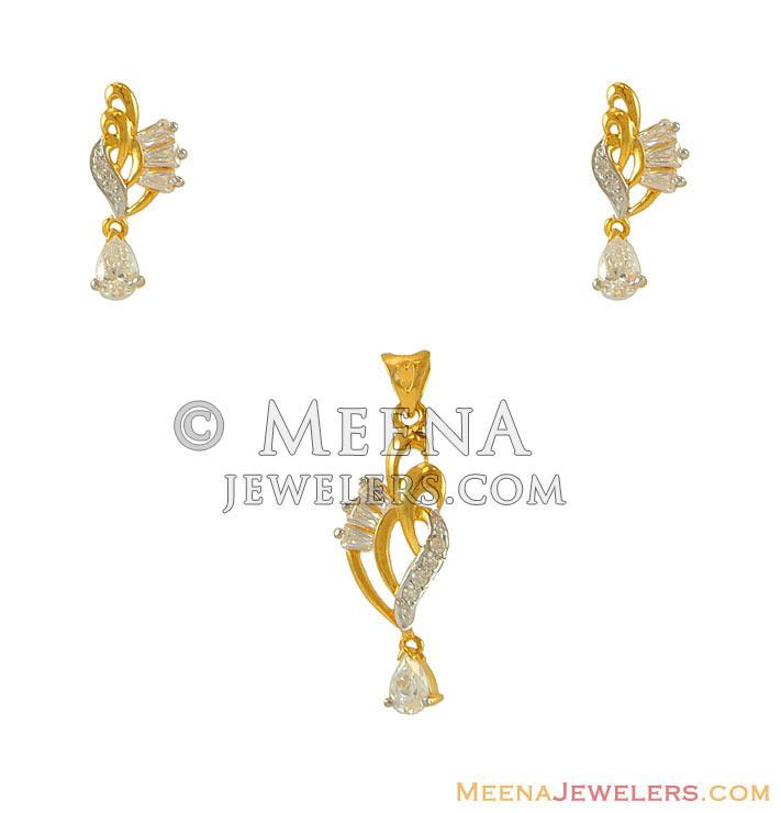 Two Tone Signity Pendant Set(22k) - PsFc7681 - 22kt gold Pendant and ...