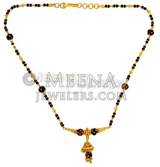 Mangal Sutra (22 Kt Gold Designer) - ChMs406 - 22 Karat Gold Designer Mangalsutra with Black 