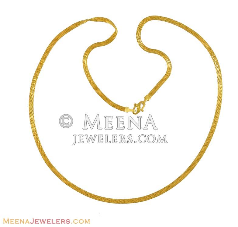 22k Gold Flat Chain(19 inch) ChPl10690 22k yellow gold wide flat chain. Hook type S hook.