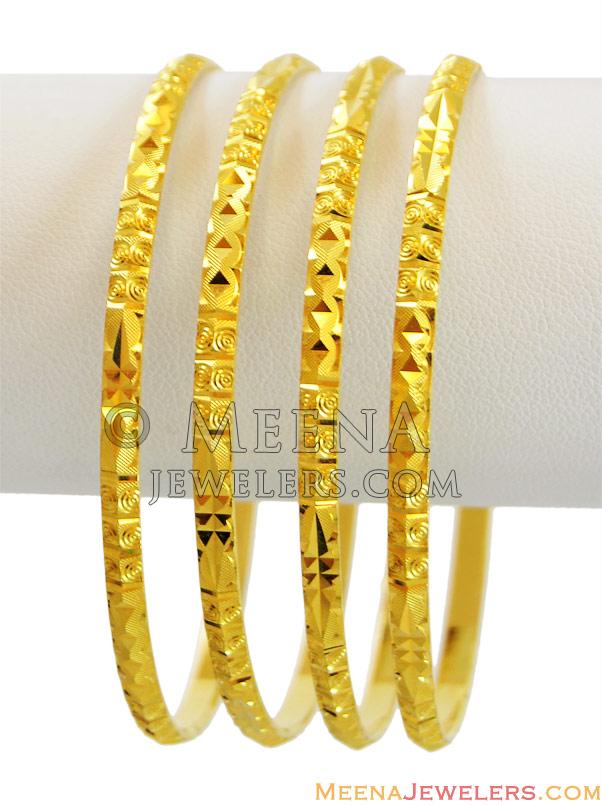 22K Gold Machine Bangles (4 pcs) - BaSt13794 - 22k yellow gold fancy ...