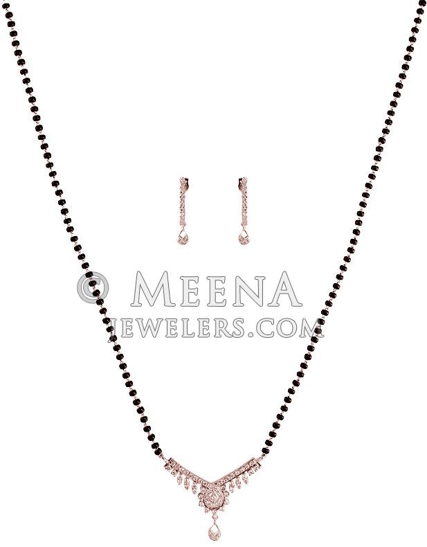 18Kt Gold Diamond Mangalsutra Set - DiMa19793 - 18K White Gold mangalsutra set. Pendant and 