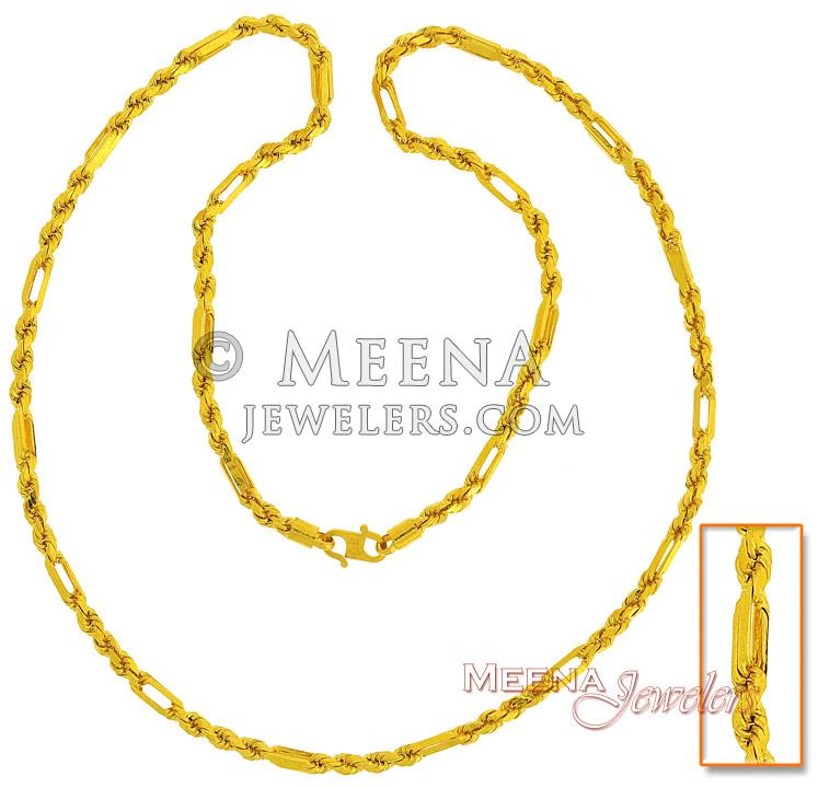 Custom order C Rope Chain (30 Inch) - ChMe2984 - 22K Gold Indian Men's ...