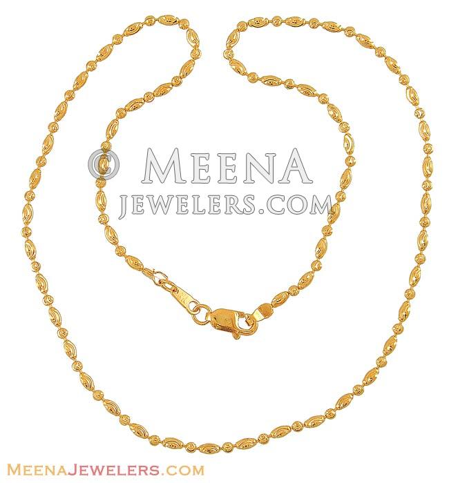 22Kt Gold Rice Chain - ChFc7207 - 22Kt Gold Chain with gold balls and ...