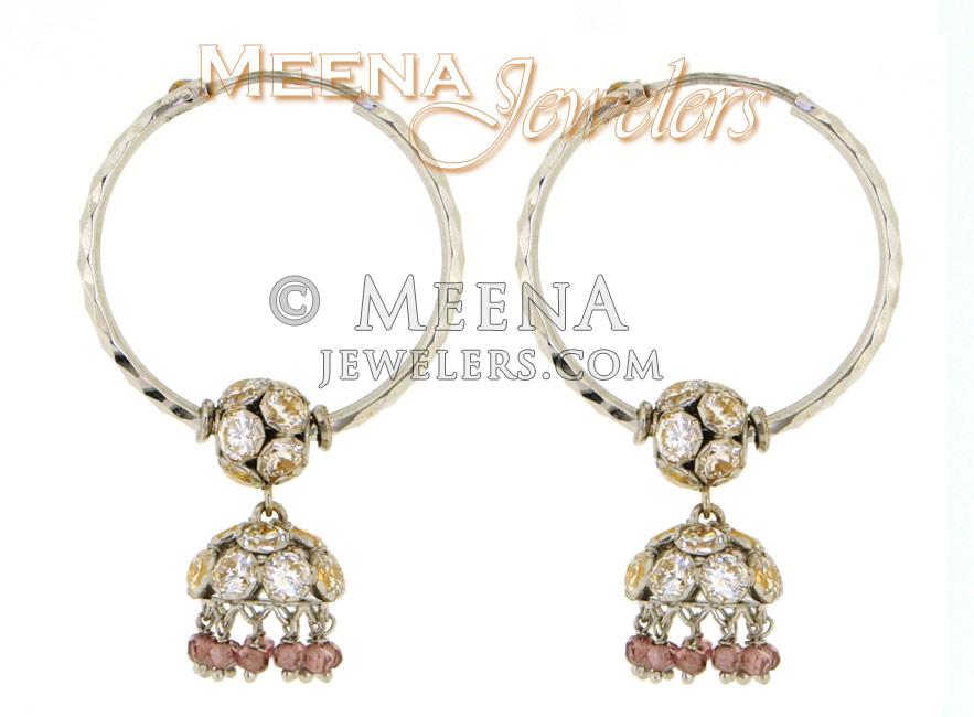 22Kt White Gold Hoop Earring with Chandelier ErHp1184 22Kt White