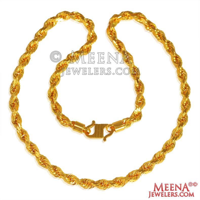 22K Yellow Gold Rope Chain ChPl26102 22K Yellow Gold Rope Chain is