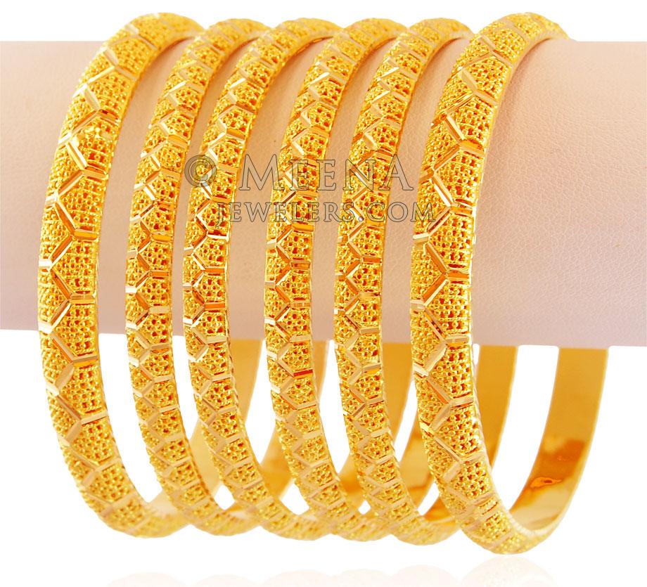 22K Cutwork Gold Bangles Set (6 PC) - BaSt17794 - Fancy 22K Gold ...