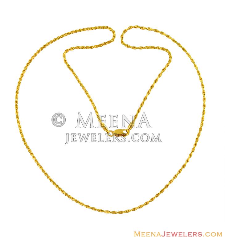 22K Hollow Rope Chain (20 Inches) ChPl13231 22K Gold Hollow Rope Chain (20 Inches) Hook type