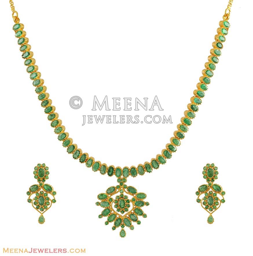 22K Gold Emerald Necklace Set PsEm10775 22Kt Gold Necklace and
