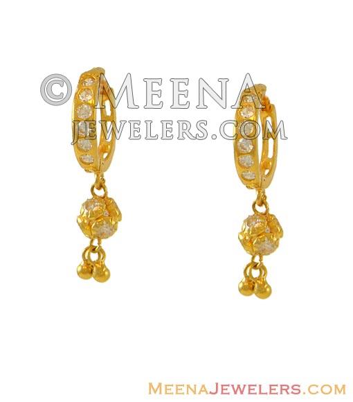 22k Fancy Clip On Earrings(CZ) ErCl7259 22k gold fancy clip On