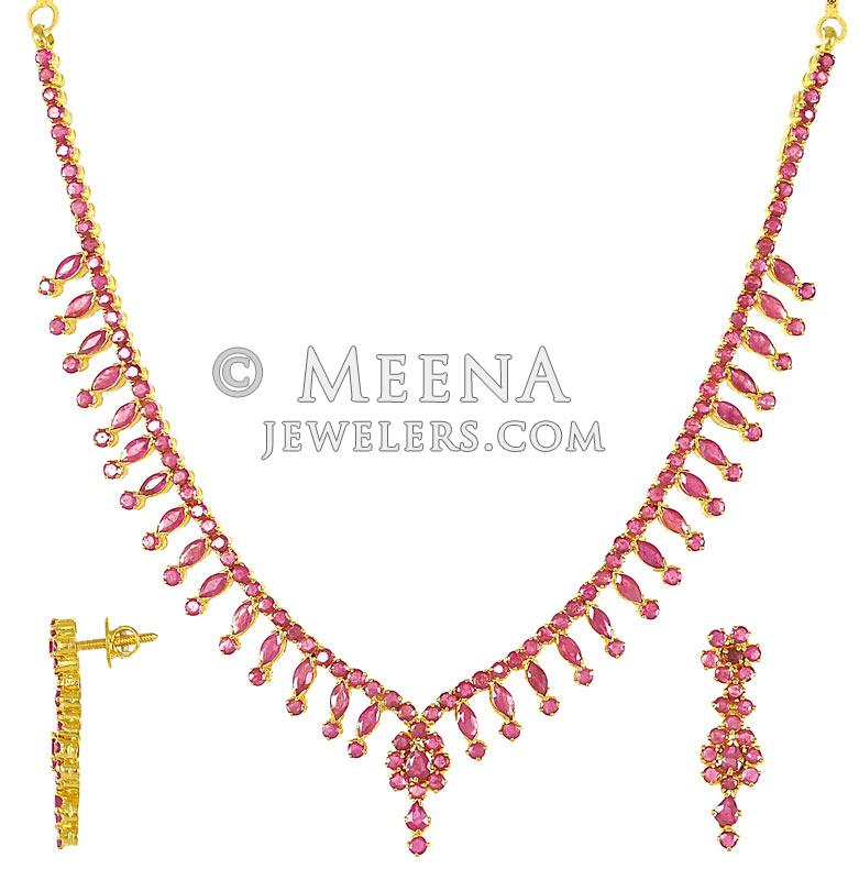 22K Gold Ruby Designer Necklace Set - PsRu2750 - 22K Gold Ruby Designer ...