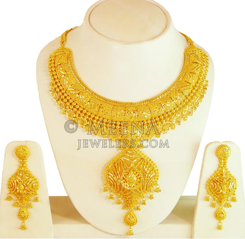 22Kt Gold Bridal Necklace Set stbr19779 22 Karat