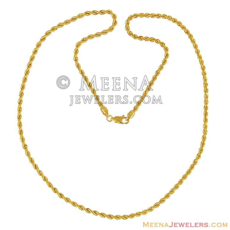 22k Gold Rope Chain (20 Inches) ChPl11878 22K yellow Gold Hollow Rope Chain (20 Inches) Hook