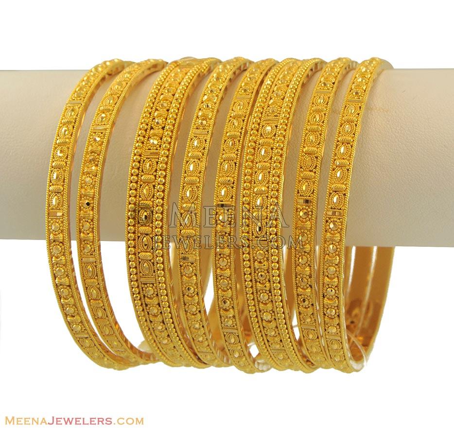 Gold Bangles Set (8 pcs) BaSt10984 22k gold bangles (set of 8) with