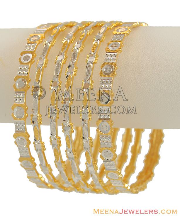 Gold 2Tone Laser Bangle Set - Ba2t7408 - 22K 2Tone Laser Bangle Set ( 6 ...