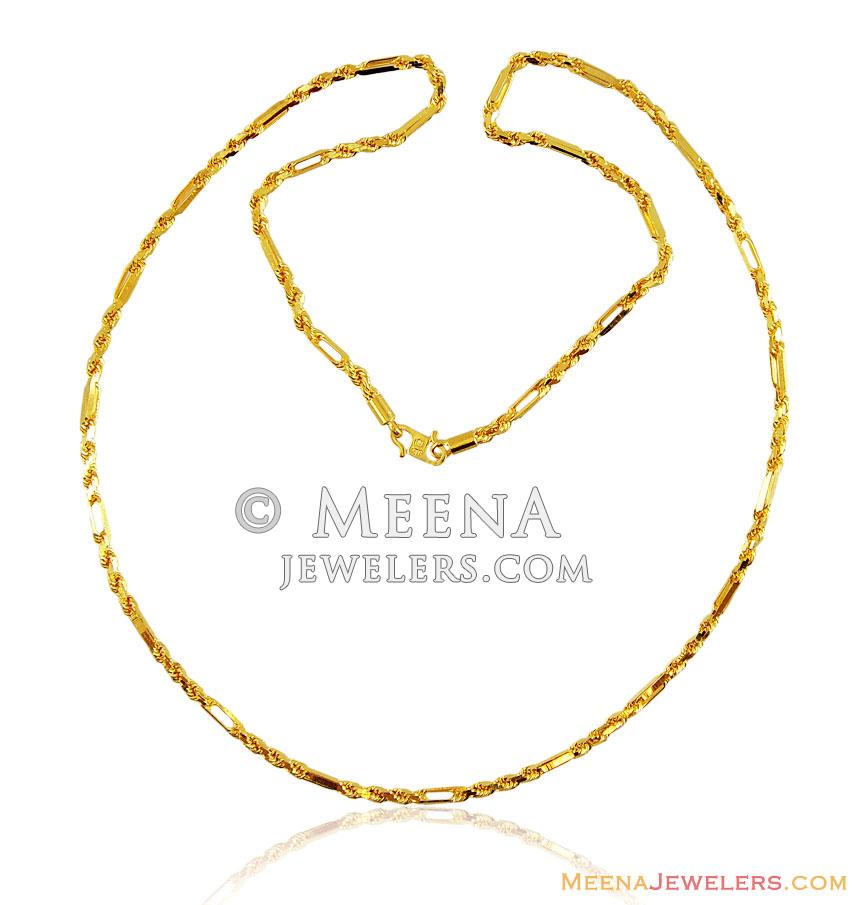 Mens Gold Rope Chain 22in 22k chpl15343 22k Mens Thick Fancy Gold