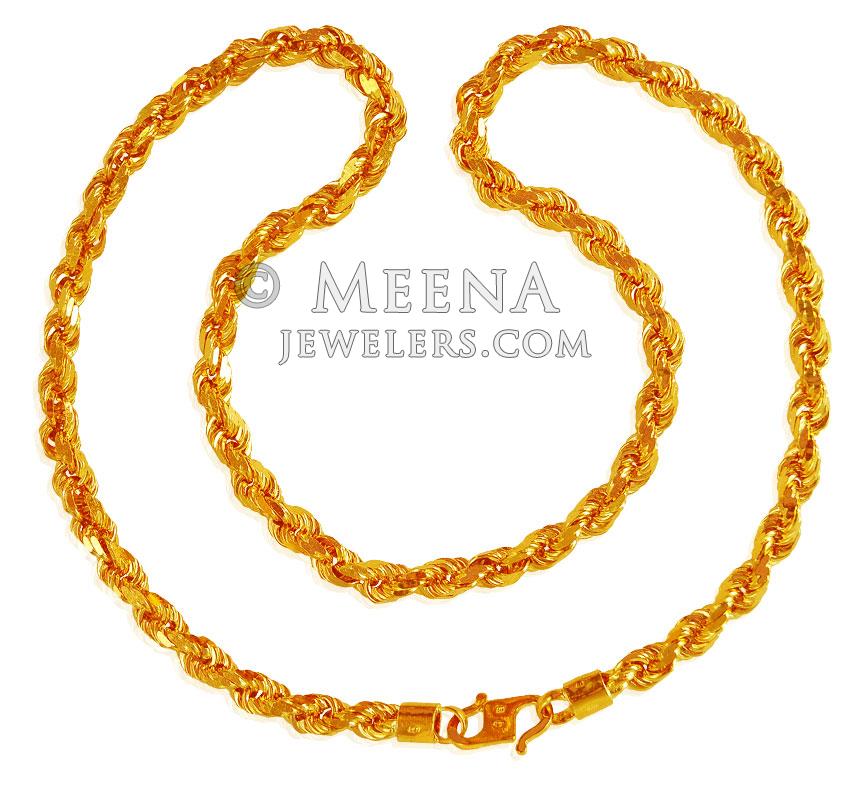 22 Karat Gold Rope Chain (22 Inch) ChPl21495 22K Gold 22 Inches long Rope chain for Men's is