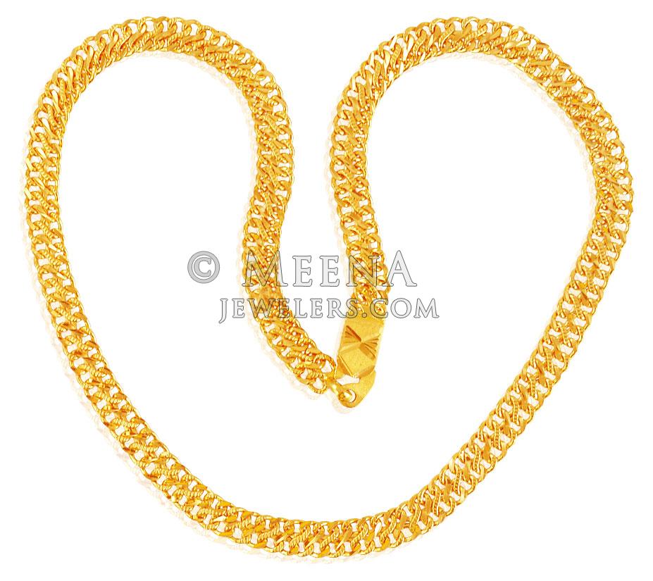 22K Heavy Gold Flat Chain ChPl17558 22K Gold long chain for Men's