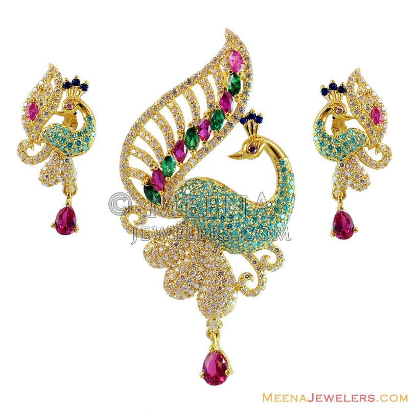 22K Classic Peacock Pendant Set PsFc14301 22k gold big pendant