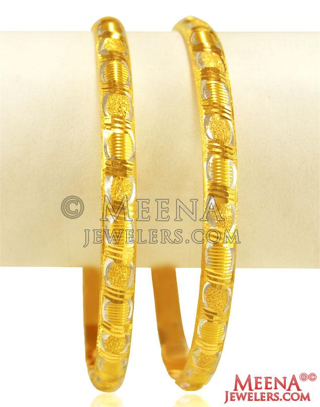 22k Gold Machine Bangles (2 Pcs) - BaGo24570 - 22k two tone Gold ...