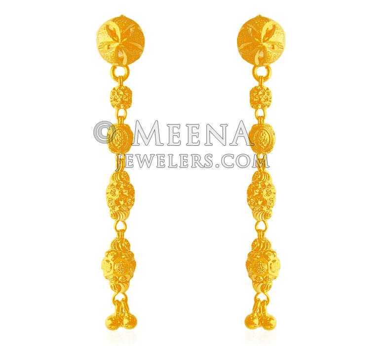 22K Gold Long Earrings - ErFc19412 - 22k gold long earrings ...