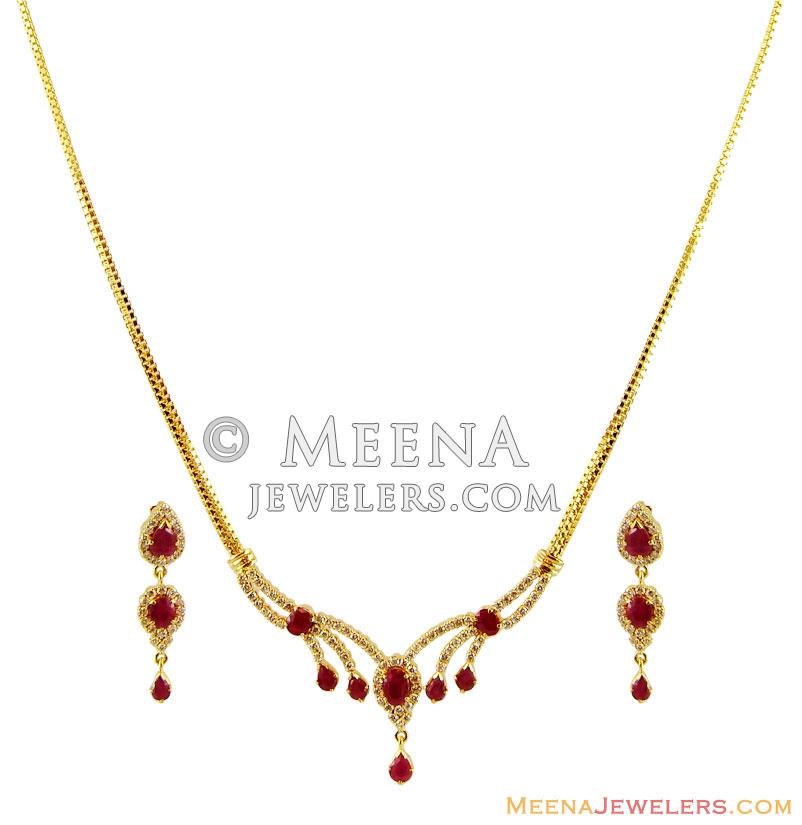 Diamond Ruby Necklace Set 18K - DiNs16412 - 18K Gold Necklace and