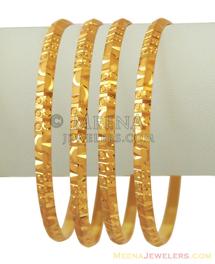 22K Machine Cut Gold Bangles(2 Pcs) - BaGo11461 - 22K machine cut Gold ...