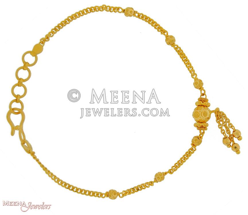 22k Bracelet with hanging chains and balls BrLa3404 22k gold Bracelet with hanging chains