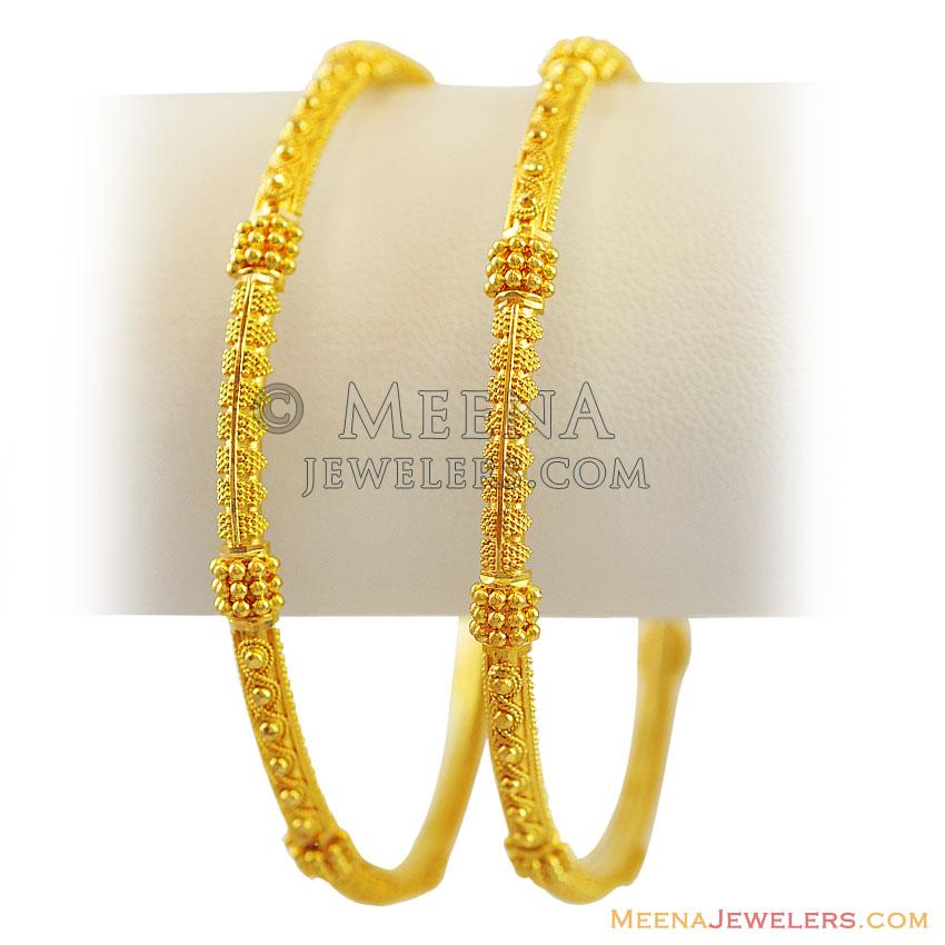 22K Indian Gold Filigree Bangles - BaGo12123 - 22k gold bangles ( 2 pcs ...