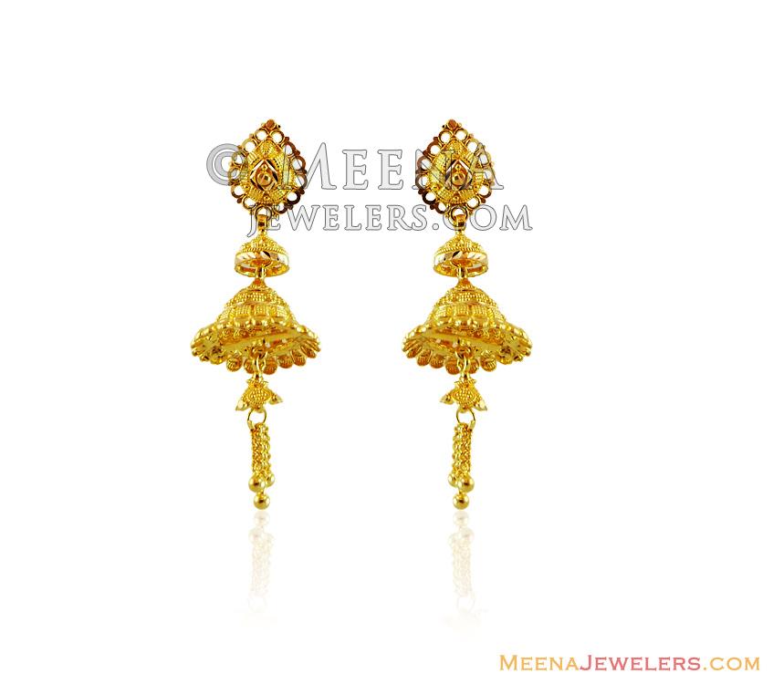 22K 2 layered Chandelier Earrings ErFc14732 22K gold designer 2 layered chandelier earrings