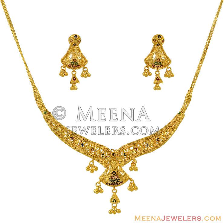 22k Gold Light Set - StLs7563 - 22K Necklace and earring set in ...