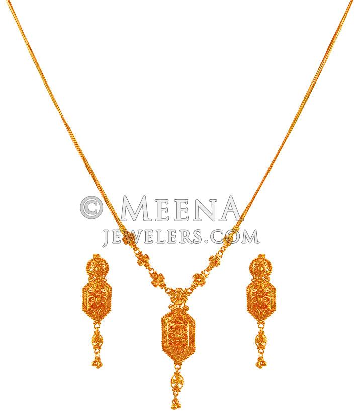 Light Necklace Set 22K Gold StGo18742 22K Gold light Necklace and