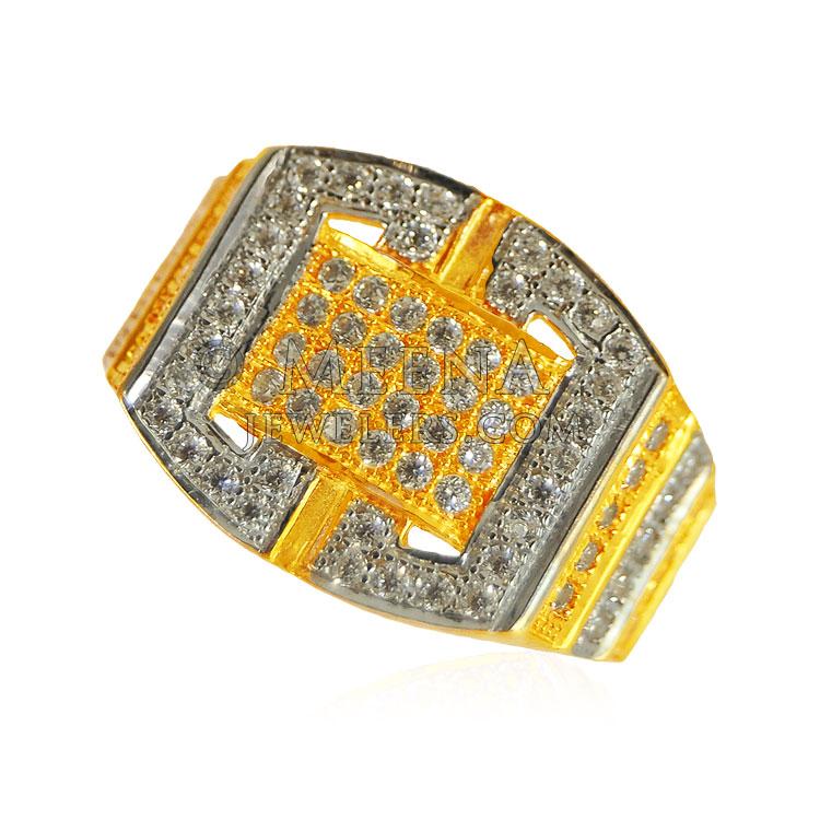 22Kt Gold Mens Stones Ring - RiMs21712 - 22Kt Gold Men's Ring studded ...