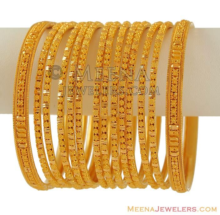 Hand made bangles (22k gold) BaSt6934 22k Gold fancy hand made bangles (14 pcs) with