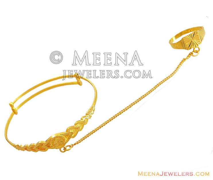 Kids Gold Kada with Ring 22k BrLa13880 22k Gold Fancy Baby Kada
