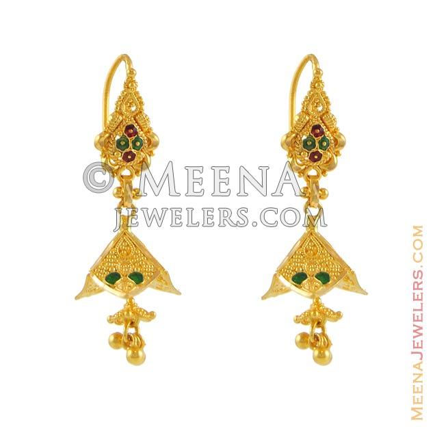22k Gold enamel paint earring ErFc6175 Gold fancy chandelier with