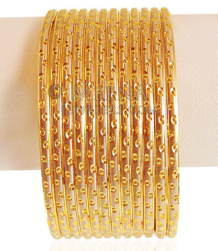 22kt Gold Rhodium Bangles (6 PC) - Ba2t20087 - 22kt Gold Bangles set ...