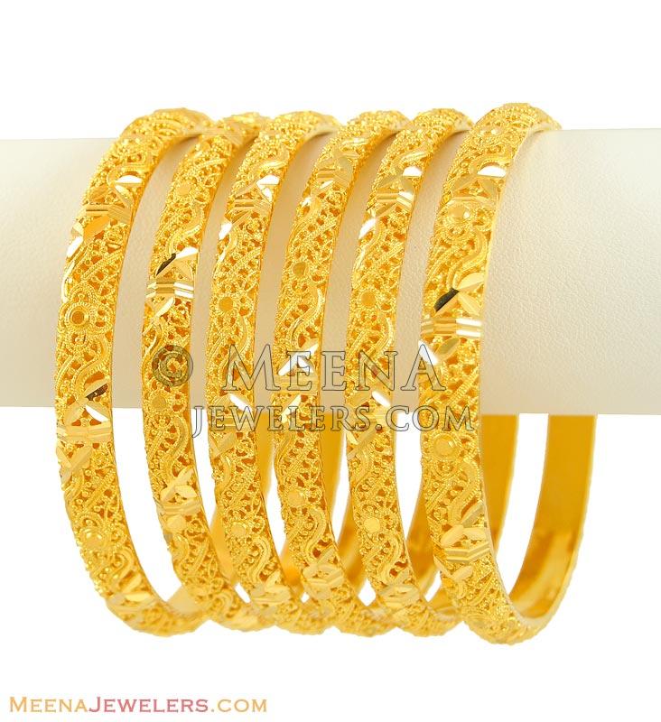 Gold Bangle Set BaSt8379 22Kt Gold Bangles With intricate filigree