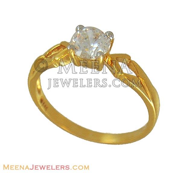 Gold Solitaire Ring (Star Signity) - RiLs8647 - 22Kt Gold Solitaire ...