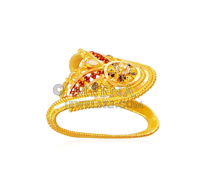 22K Traditional Three Tone Ring - RiLg18443 - 22K Gold South Indian ...