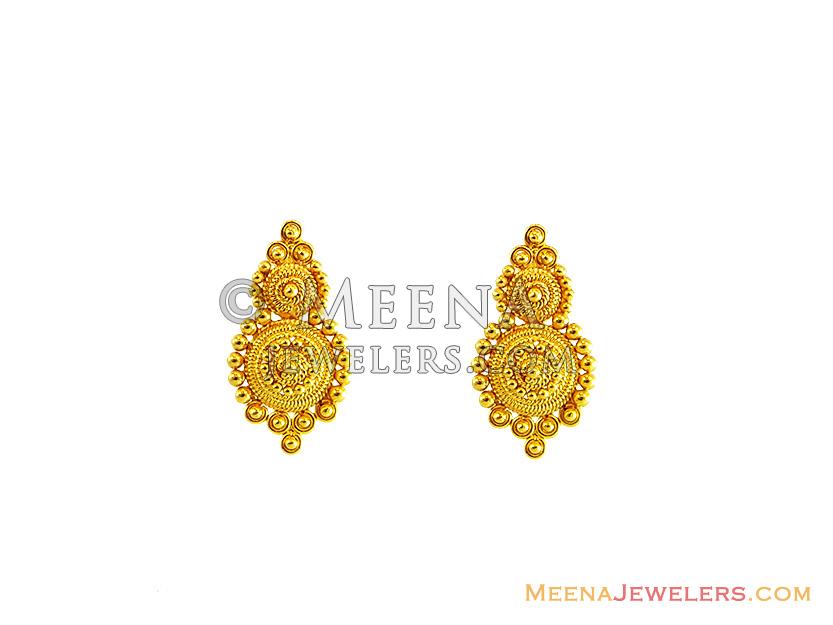 22K Gold Earrings - ErGt13491 - 22k gold earrings with fine filigree ...