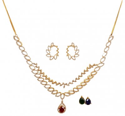 18KT Gold Diamond Necklace Set ( Diamond Necklace Sets )