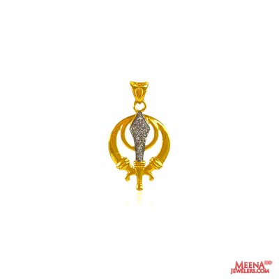 22 kt gold Khanda pendant with CZ ( Khanda Pendants )