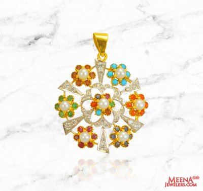 22Kt Gold Navratna Pendant ( Fancy Pendants )